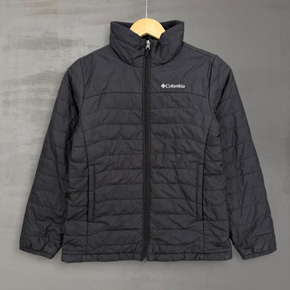 Columbia Puffer Jacket Black Fleece Lined Quilted Full Zip Kids Size M 10/12